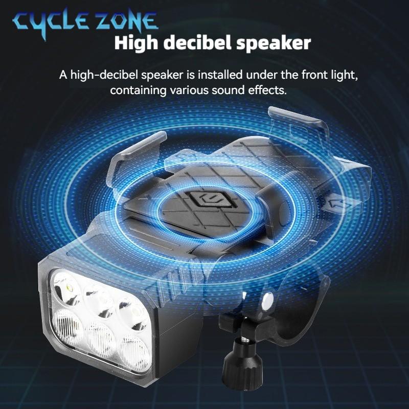 3-in-1 Bicycle Front Light with Horn & Phone Holder 6 LED Bike Light 2400mAh Bike Headlight Flashlight for Night Safety Riding