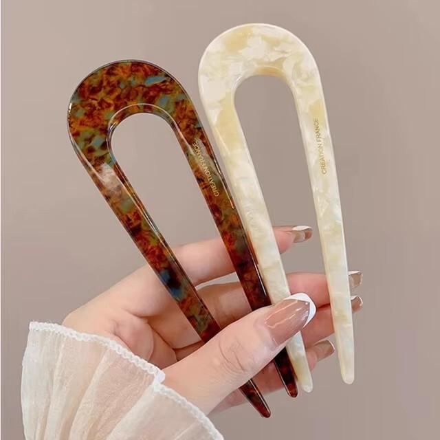 Fashion Marble Print U-Shaped Hair Fork Acetate Geometric Hair Clip Stick For Bun Maker Women Girls DIY Vintage Hairstyle Tools