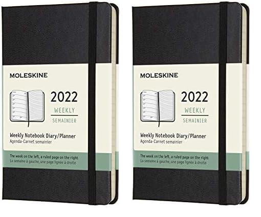 Moleskine 2022 Planner, 12-Month Weekly Diary, Hardcover, Pocket Size, Black, Starting In January, DHB12WN2Y22 (x 2)