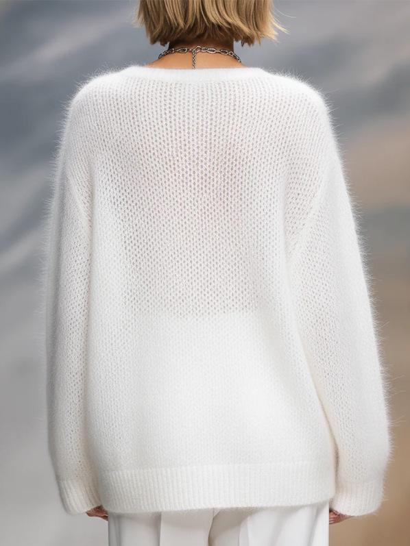 2026 Elegant Solid Color Round Neck Loose Pullover Sweater - Autumn/Winter Collection