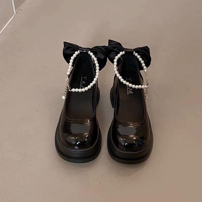 Women Thick Platform Mary Janes Lolita Shoes Party Pumps Summer 2025 New High Heels Sandals Bow Chain Mujer Shoes Oxford Zapatos