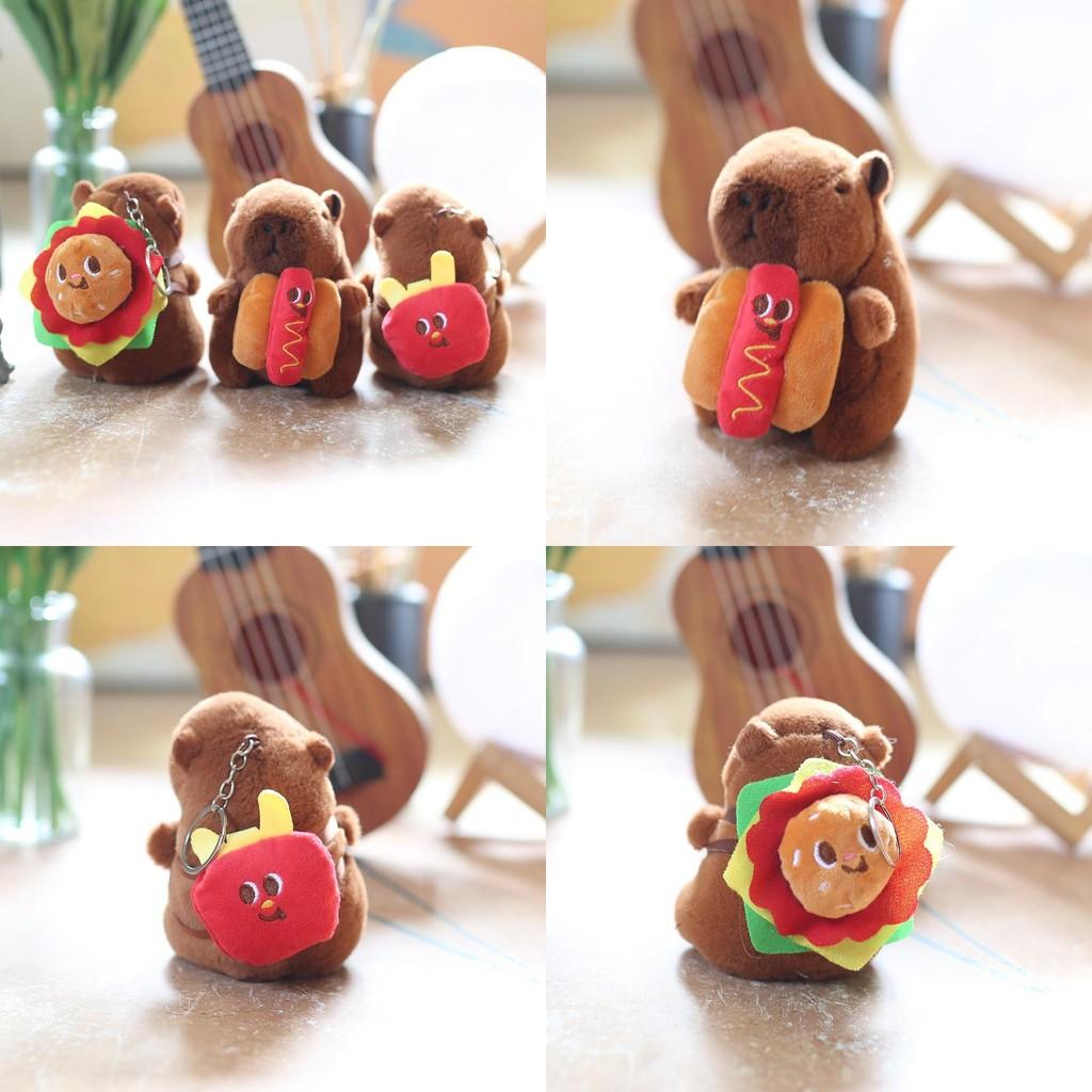 Hamburger Capybara Fries Hot Dog Plush Toy Pp Cotton Stuffed Keychain Bag Decor