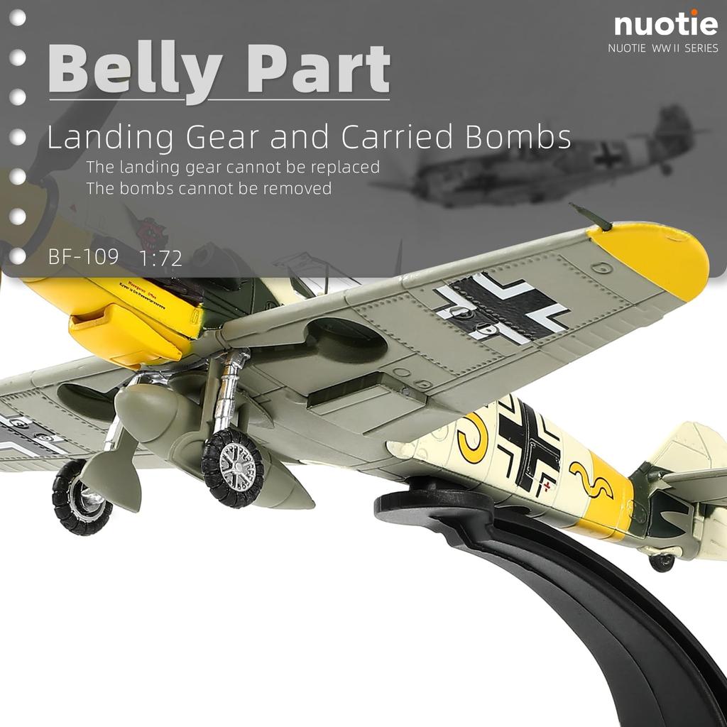 Měřítko NUOTIE Německý stíhací letoun Messerschmitt z druhé světové války Model Diecast Letadlo Vojenský displej Model Sbírka letadel Klasický model 172 BF-109