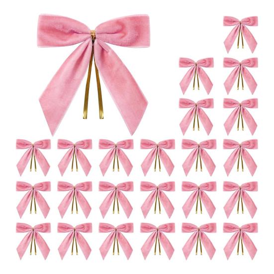 

24 Pcs Velvet Christmas Bows with Twist Tie 3.5 Inch Pre-Tied Vintage Velvet Ribbon Bows for Wreath Tree Gift Wrapping DIY Craft Party Favors C