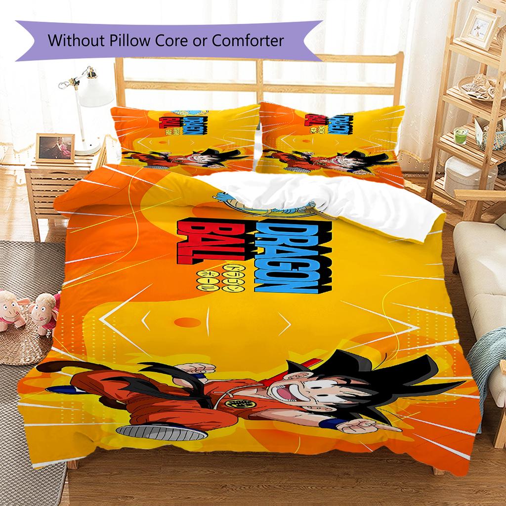 Son Goku Pattern Bedding,Quilt Set Quilt Cover Pillowcase Home Birthday Gift (1 * duvet cover + 2 * pillowcase, without core)