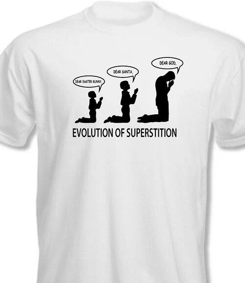 Evolution of Superstition T shirt tee Santa Easter God Atheist anti Religion L