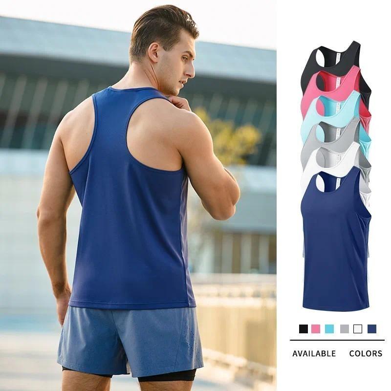 (55-100KG) Men's Breathable Quick Dry Running Sports T-shaped Tank Tops
