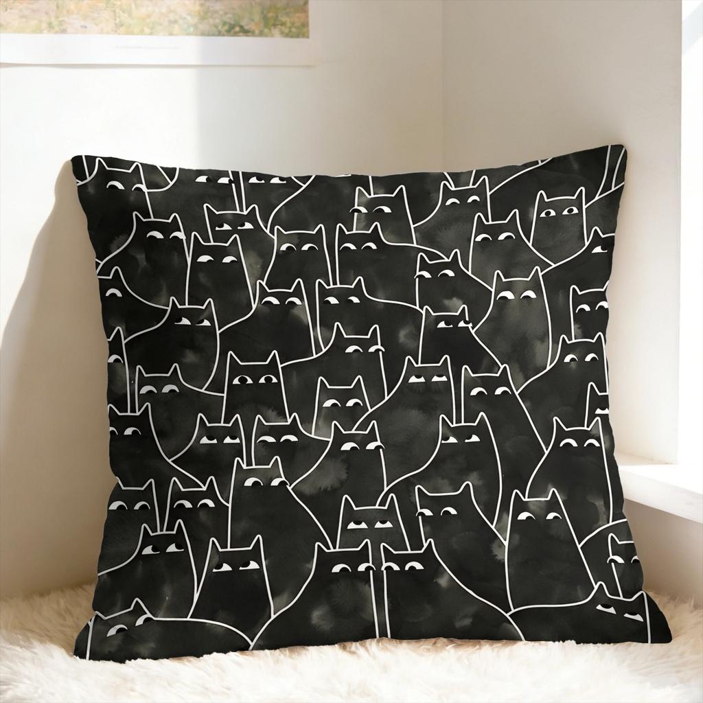 Black Cat Pillow Cover Soft Cushion Cover Cute Funny Pillow Case For Sofa Car Home Decor