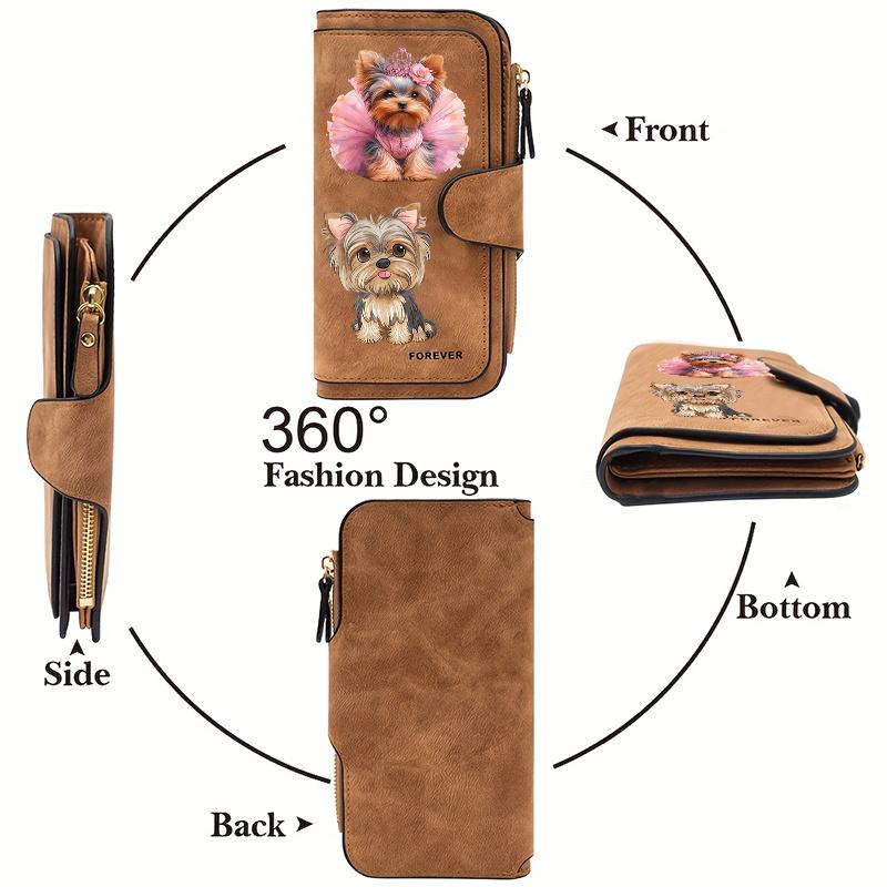 Yorkie Dog Womens Long Wallet Tri Fold Card Holder with Multiple Pockets Printed Zipper Wallet for Cash ID Credit Cards and Essentials Perfect Gift