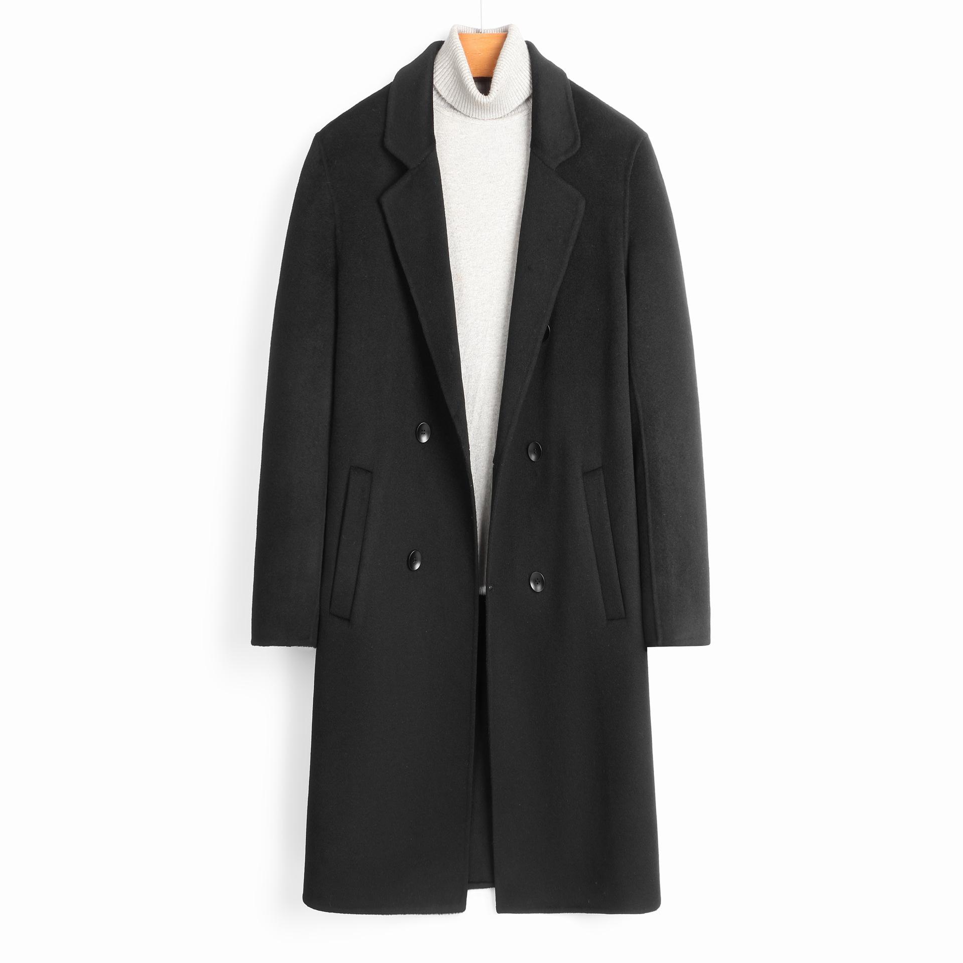 

Осенне-зимнее пальто из 10% кашемира и 90% шерсти. Двустороннее пальто из высококачественного кашемира. Длинное мужское шерстяное пальто. M чёрный