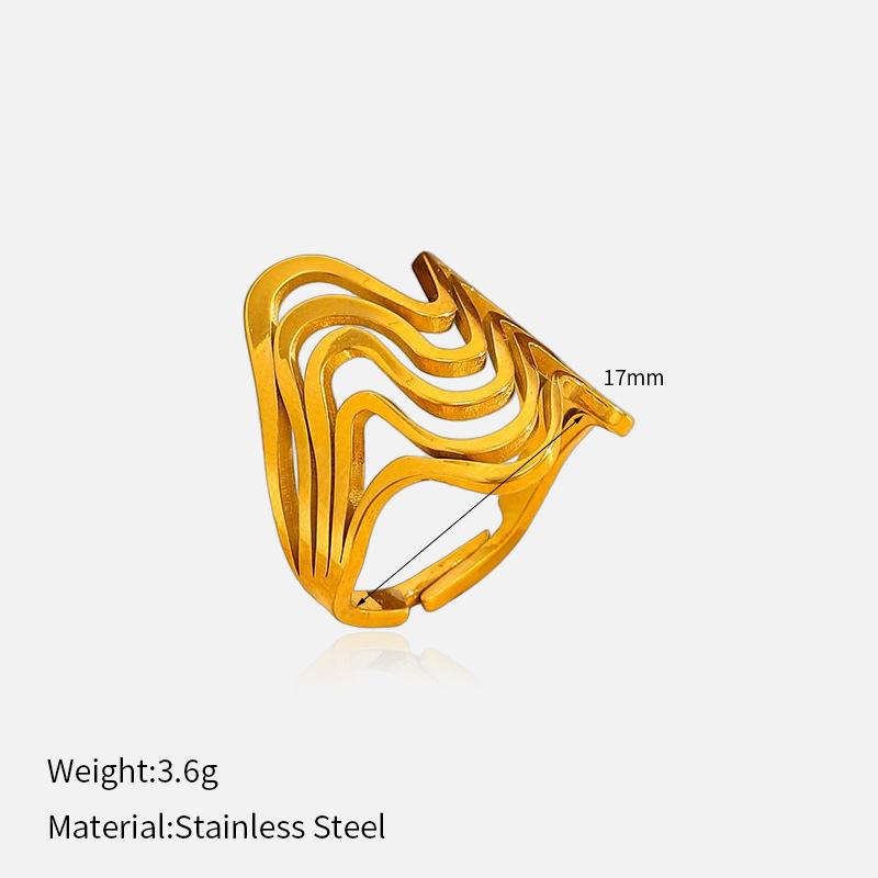 

Hollow Open Adjustable Titanium Steel Ring For Women Luxury Premium Real Gold Plated Tarnish Free 316L Stainless Steel Band Ring 1