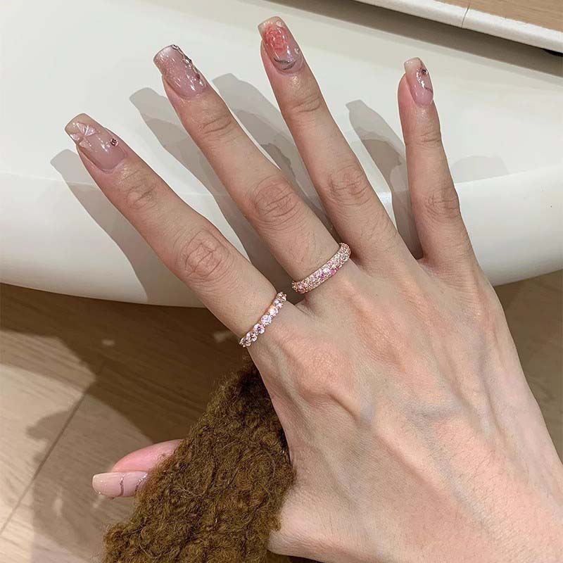 Luxury Shiny Zircon Rings For Women Girls Sweet Cute Metal Crystal Geometric Circular Finger Rings Wedding Jewelry Gifts
