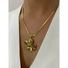 European and American Fashion Gold Plated Flat Snake Chain Large Flower Pendant Necklace for Women Waterproof Jewelry