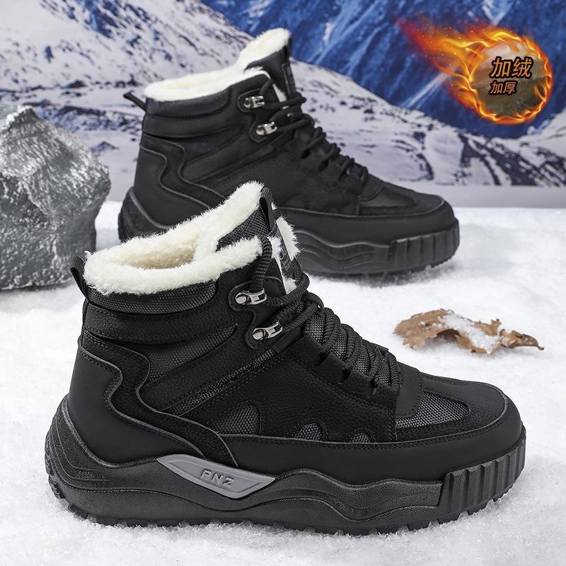 Fleece snow boots men's shoes high-top tooling shoes men's thick-soled thickened thermal cotton shoes casual short boots Martin boots men