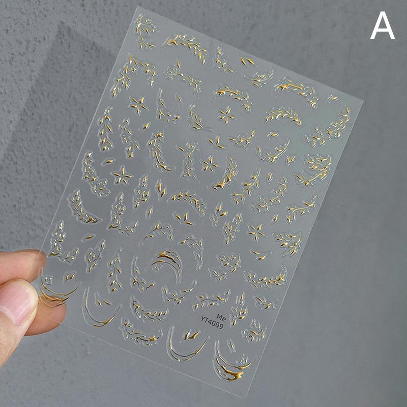 Chinese Style Wicker Leaves Design Embossed Reliefs Self Adhesive Nail Art Decorations Stickers Cute Manicure Decals Diy Salon