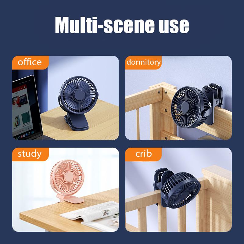 Portable Table Fan Clip on Type USB Rechargeable Mini Desk Fan 360 Degree Rotation electric fan for Desk Student Dormitory