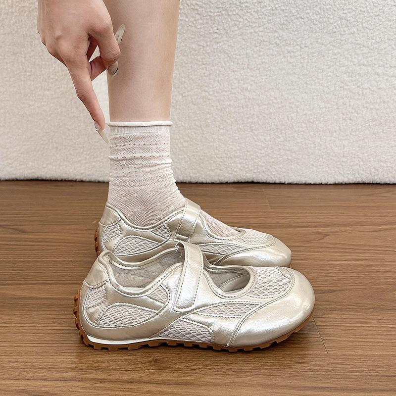 Silver Velcro Mary Jane shoes women's new summer mesh ballet shoes thin-soled casual training shoes