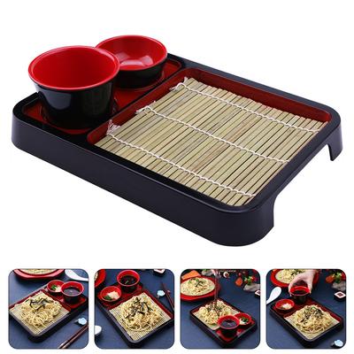 Kalte Nudel Platte Japanischen Gericht Udon Nudeln Stil Lebensmittel Tablett mit Bambus Matte Rechteck Servieren