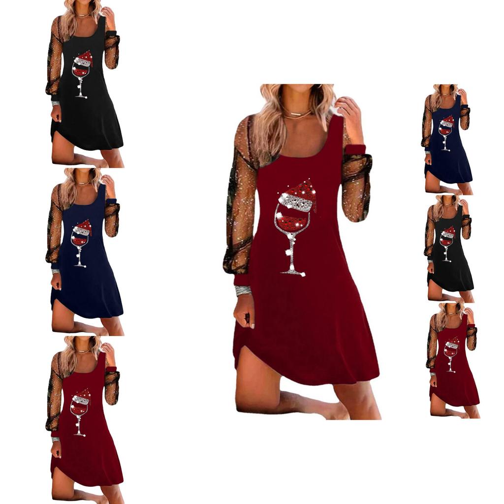 Brand Fall New Womens Dress With Christmas Wine Glass Design And Long Sleeves For Casual Street Style