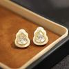 High-end Temperament Natural Fritillary Stone Gourd Earrings Gold and Silver 925 Silver Needle Fulu Stud Earrings Women's