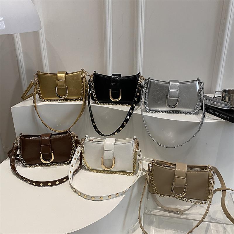 PU Chain Bag Small Square Bag Women's Bag European Solid Color Chain Bag Shoulder Armpit Bag Handbag