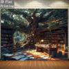 2D Verzauberter Baum Bibliothek Kulisse Banner, Magisches Bücherregal Fotografie Hintergrund
