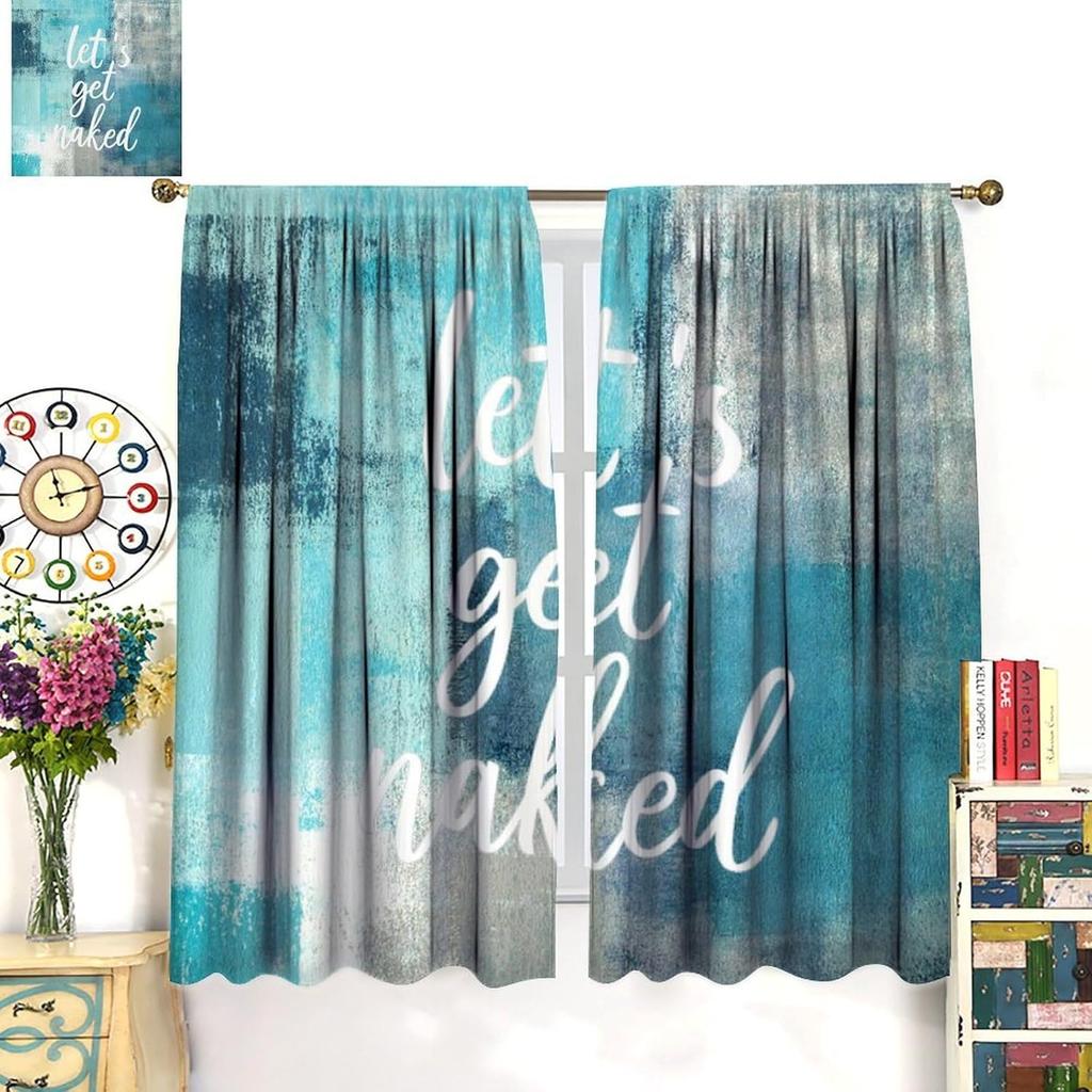 Modern Abstract Art Curtain, Turquoise Teal Painting Art Background Window Curtain for Bedroom Living Room Home 42" W X 45" L(No