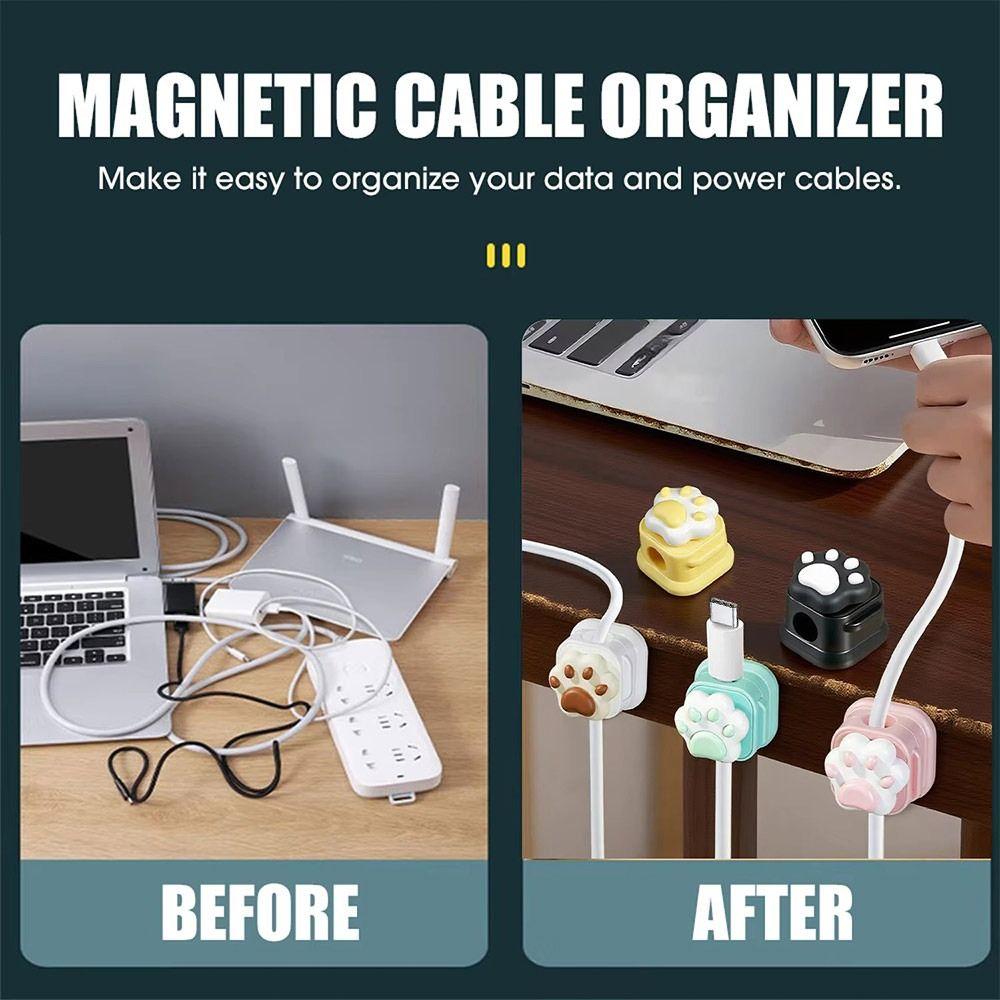 5pcs Multi-functional Magnetic Desktop Cable Organizer Self-adhesive 3D Cat Claw Charging Line Winder Cable Holder