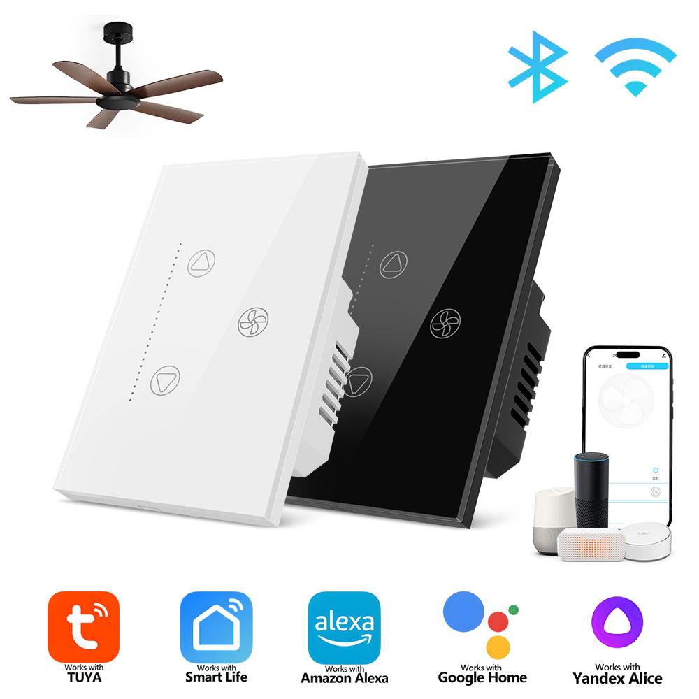 US Smart Touch Glass Panel Wall Switch for Fan Lights WiFi & Zigbee Wireless Control Via Smart Life App for Home Use