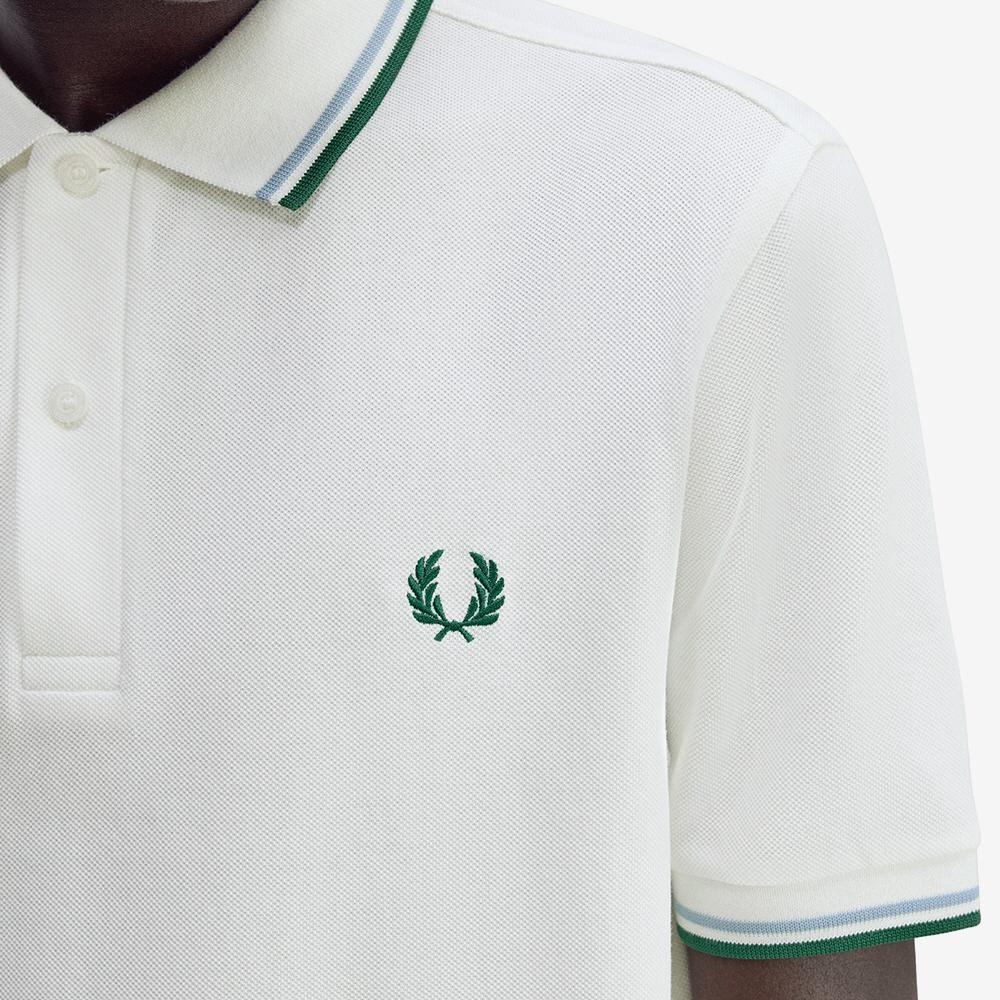 Fred Perry [M3600] Twin Tip Fred Perry Shirt - Snow White/Track Blue/Sport Green Afpm2533600-Z52