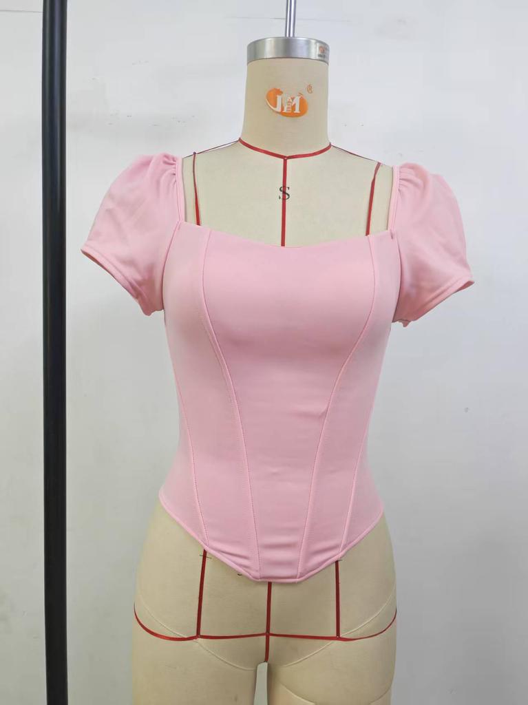 Chic French Short Sleeve Off-Shoulder Corset Slimming Top