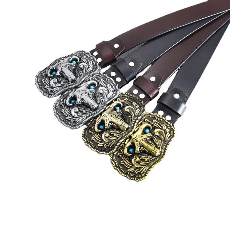 Sheep Totem Personality Ethnic Style Belt Fashion Whole Cowhide Retro Belt Ghost Knights Jeans Belt