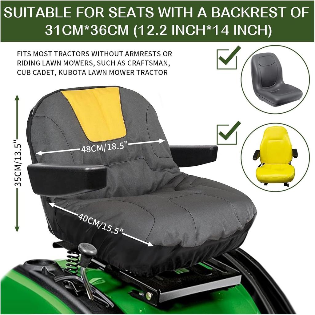 Universal Lawn Mower Seat Cover Waterproof Tractor Seat Cushion Pad with Storage Pocket for John Deere Kubota Mowers Tractors
