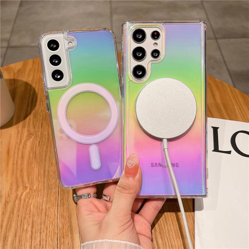 New Gradient Shell Samsung S24ultra Mobile Case Anti Fall Aurora Suitable for S23plus Transparent Color Plated Laser