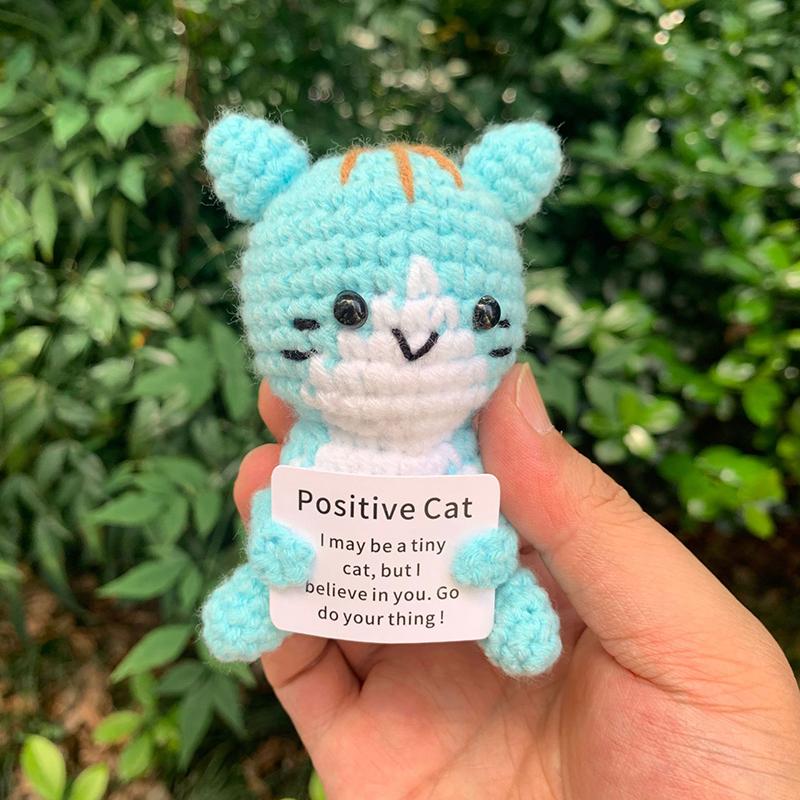 Cute Crochet Knitting Doll Positive Handmade Emotional Dolls with Affirmation Card Desktop Decorative Ornament Christmas Gifts