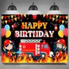 Firefighter Firetruck Theme BackgroundRed Fire Truck Children Boy Birthday Party Decor Baby Shower Photography Backdrop Props