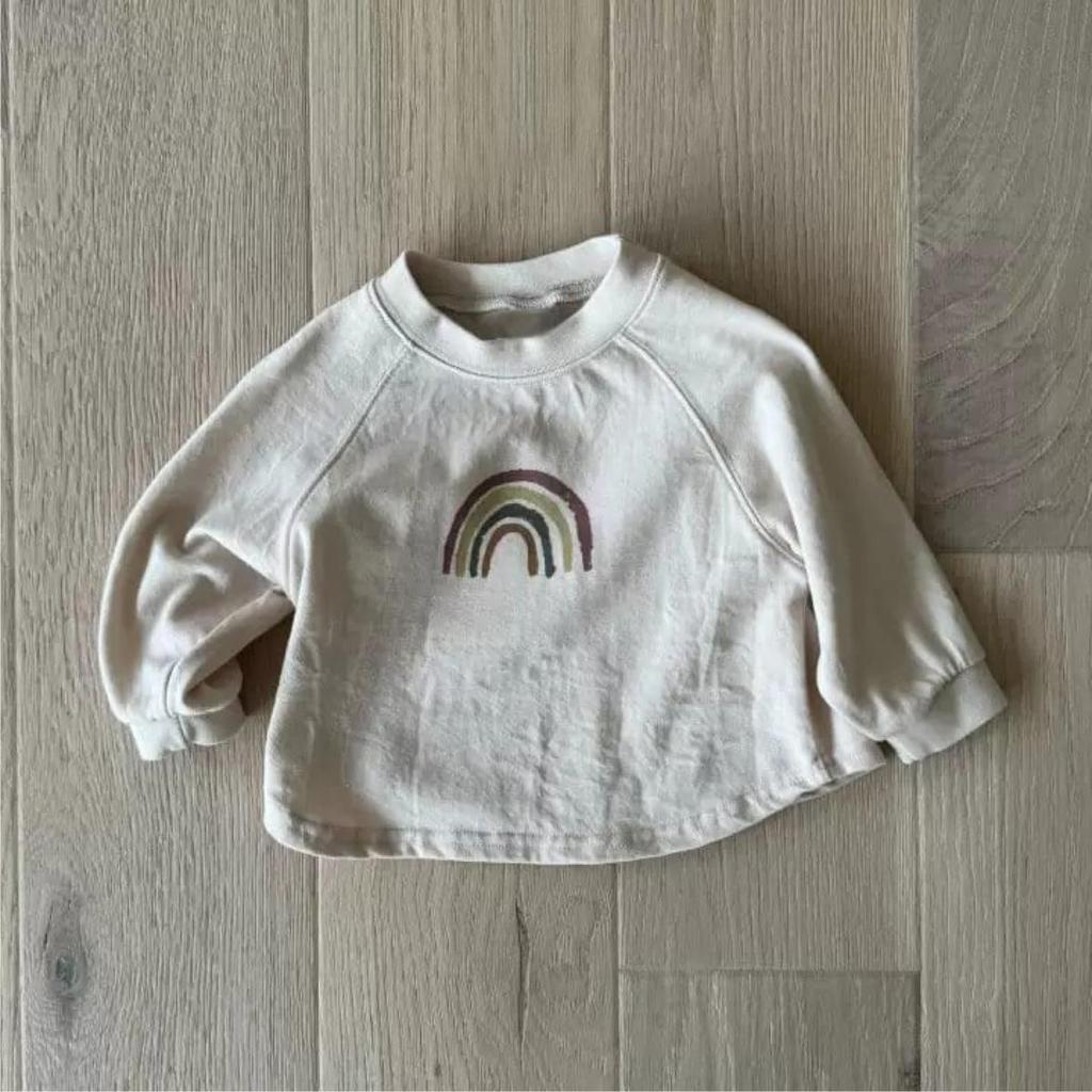 T-shirt Autunnale Arcobaleno Cartone Animato Unisex per Neonati - Top a Manica Lunga in Puro Cotone per Bambini Piccoli