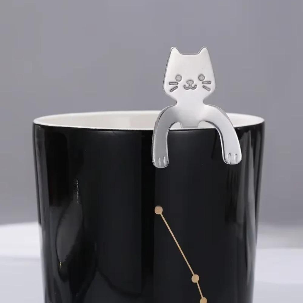 1/4pcs Stainless Steel Mini Cat Coffee Spoon Cute Design Cute Cat Stainless Steel Teaspoon Tableware Kitchen Tool