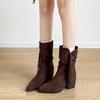 British style pointed high-heeled short boots women's 2025 autumn new thick heel fringed temperament versatile retro fashion single boots