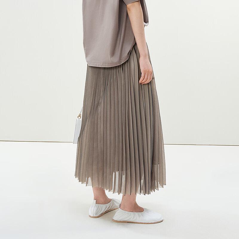 LESS 2025 Summer Pleated A-Line Midi Skirt