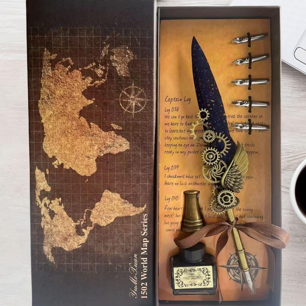 Vintage Mechanical Punk Wind Quill Set Gothic Replacement Nib Dipped In Ink Pen