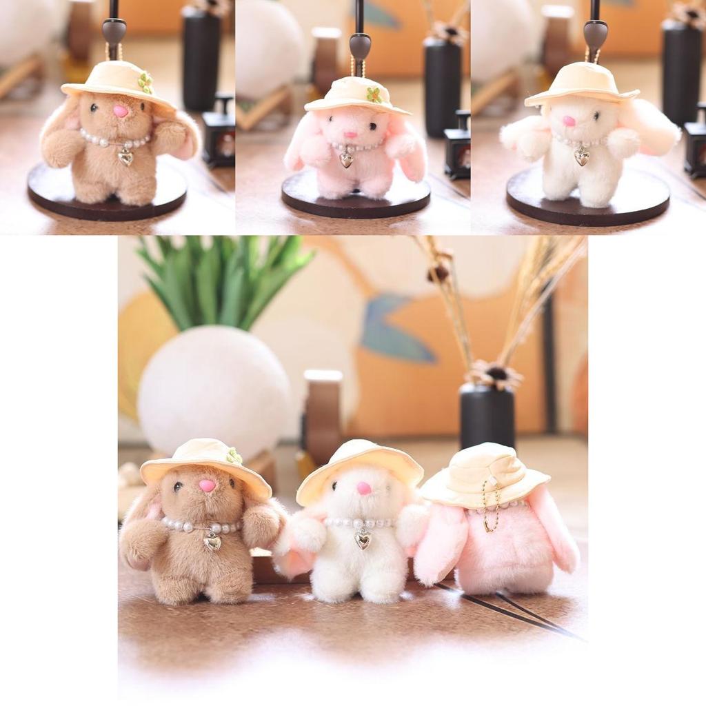 Adorable Rabbit Plush Doll With Simulated Pearl Decor Embroidered Flower Hat For Backpack Accessory