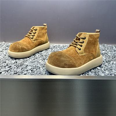 Leather Clown Shoes Winter Velvet Warm High Top Derby Shoes Thick Sole Old Big Head Leather Shoes Flm