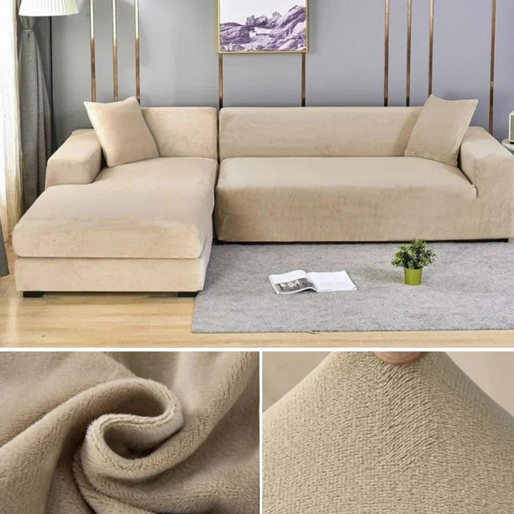 Solid Color Velvet Sofa Cover Elastic Thick L Shaped Corner Sofa Cover For Living Room Stretch Cover For 1/2/3/4 Seat Sofa Couch Armchair