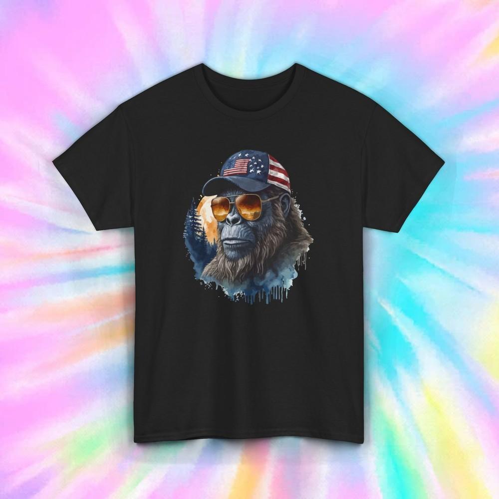 

Patriotic Bigfoot T-Shirt | American Flag Sasquatch Graphic | USA Pride Tee S-5X XL
