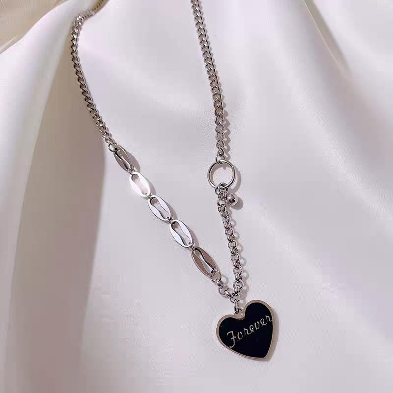 Letter Forever Engraving Stainless Steel Chunky Chain for Women Y2K Love Heart Pendant Necklace Cool Streetwear Neck  New