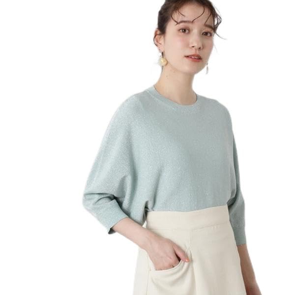 

N Natural Beauty Долман Светло-зеленый Базовый Женский Ламе Свитер, Вязаный Трикотаж с Полурукавом,