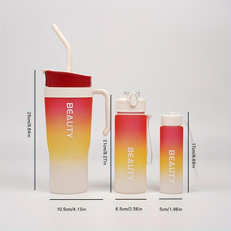 3ks Ledový pohár, Matná slámka s gradientním zbarvením, Plastový kelímek na vodu s dvojitým pitím, Velkokapacitní kelímek do auta s uchem