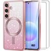 Hülle für Samsung Galaxy A57 5G, Silikon mit Magnetkreis - Rosa - 2 Gehärtete Gläser