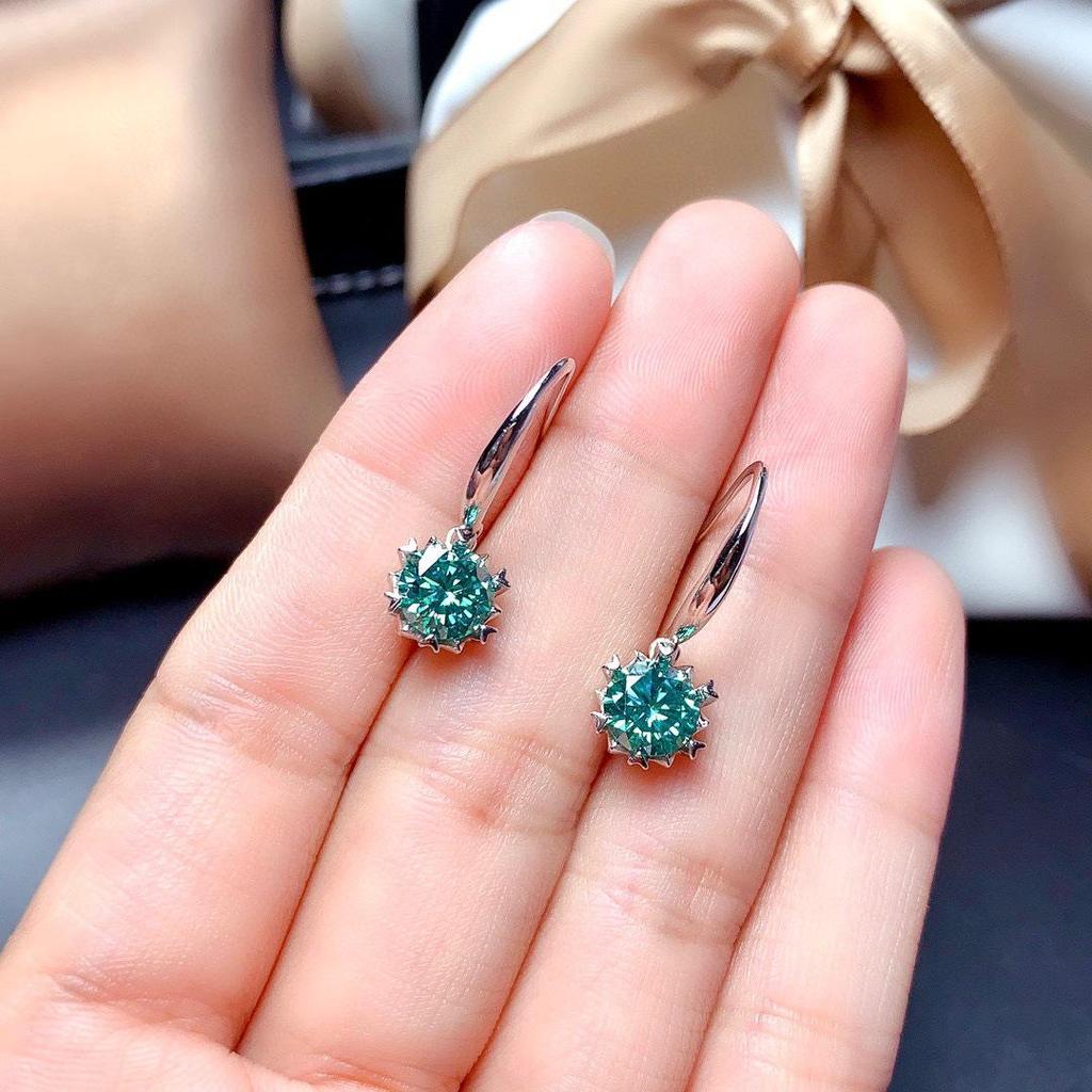 Vibrant Maldives Blue-Green Moissanite Snowflake Stud Earrings - 1 Carat Super Flash.